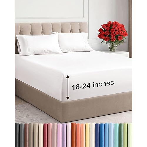 Extra Deep Pocket Cal King Sheets - 4 Piece Breathable Cooling Bed Sheets - Hotel Luxury Sheet Set - Soft, Wrinkle Free & Comfy - Easily Fits Extra Deep Mattresses - Deep Pocket Antique White Sheets