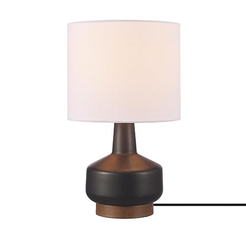 Globe Electric 15" Ceramic Table Lamp, Matte Black Base, Wood-Toned