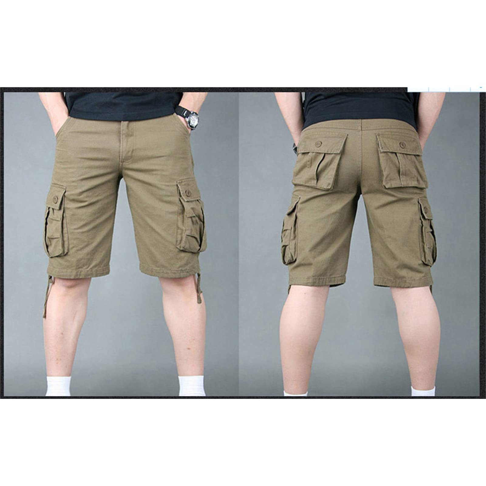 Maiyifu-GJ Mens Lightweight Multi Pocket Shorts Loose Fit Cotton Casual Cargo Shorts Outdoor Tactical Summer Short Pants (Yellow,32)