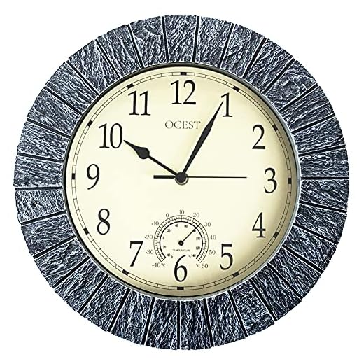 OCEST Large Wall Clock, 13 Inch Indoor Outdoor Clock Waterproof with Thermometer Large Display Silent Non-Ticking Battery Operated Modern Decor Clock for Bathroom Living Room Kitchen Pool Patio Garden