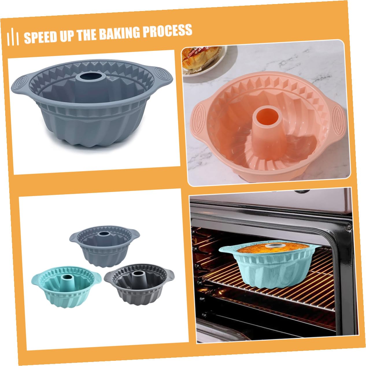 Stampo da Forno in Silicone per Torta Chiffon, Rotondo Superficie Liscia, 3 Pezzi, per Dessert e Mousse