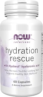 NOW Foods Solutions, Hydration Rescue with Hyabest® hyaluronic acid, Helps Maintain Youthful Looking Skin*, Supports Healthy Skin Moisture*, 60 Veg Capsules