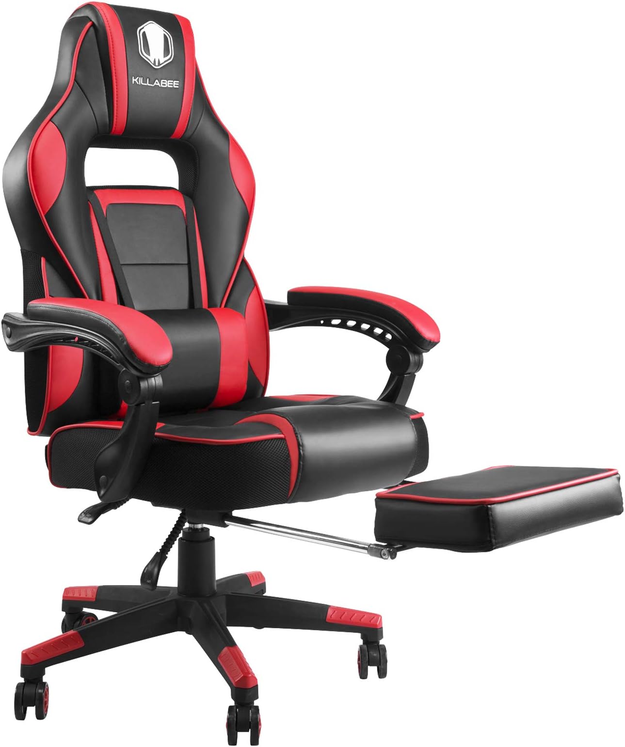 KILLABEE Massage Reclining Gaming Chair - Ergonomic High-Back Racing Computer Desk Office Chair with Retractable Footrest and Adjustable Lumbar Cushion, Red/Black
