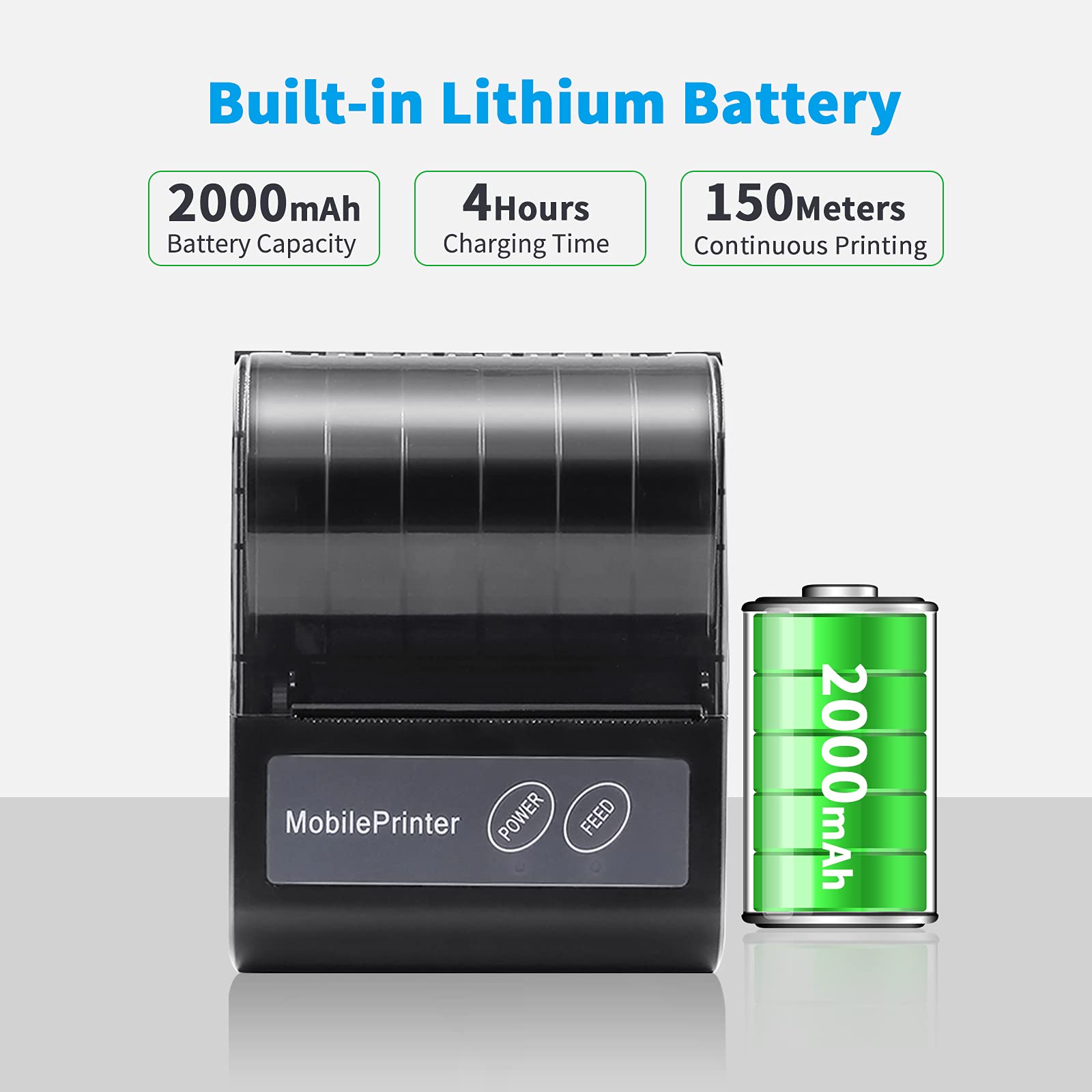 80 mm kabelloser BT Thermodrucker, Tragbarer persönlicher Rechnungsdrucker, Mini USB BT POS-Drucker, kompatibel mit Android/iOS/PC/Windows/Linux