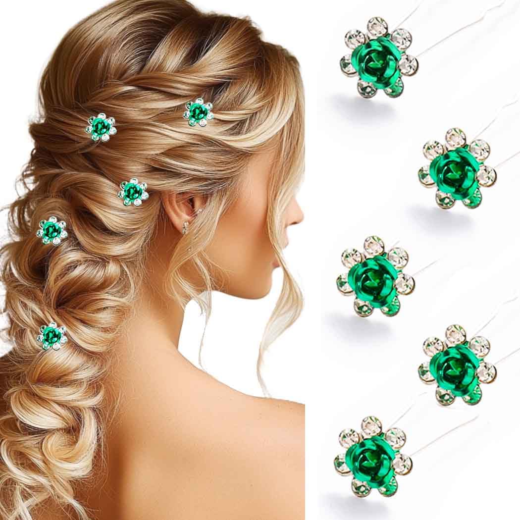 Amazon.com : BARTOSI Green Flower Wedding Hair Pins  display picture 1