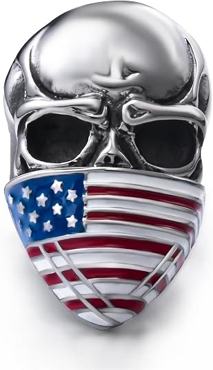 Men's Stainless Steel Ring American Flag Mask Skull Biker Rings, Us size 7 to 15