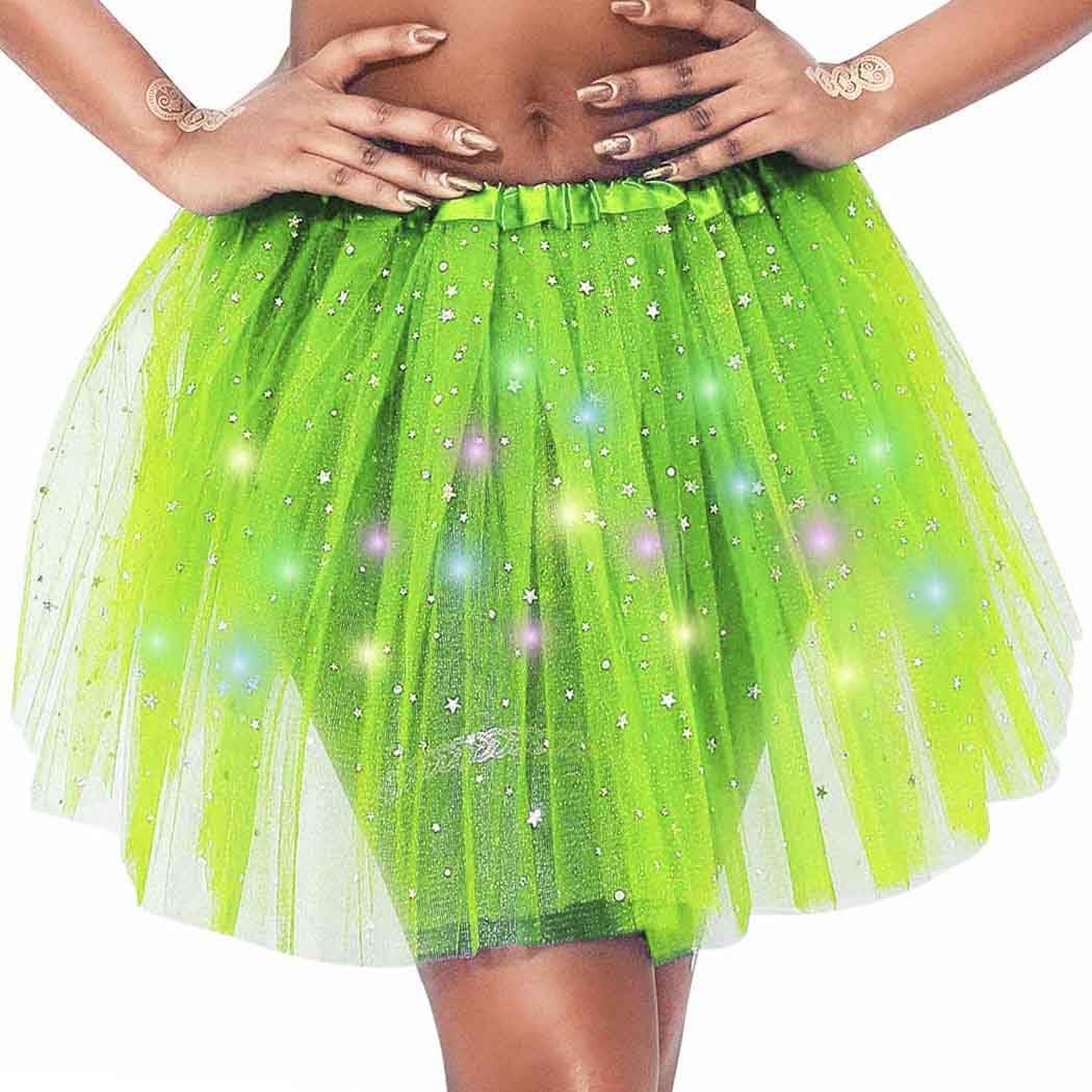 DRESBE Light Up Tutu Skirt Glow Party Tutus Valentine's Day Mardi Gras Rave Neon LED Tulle Tutu for Women