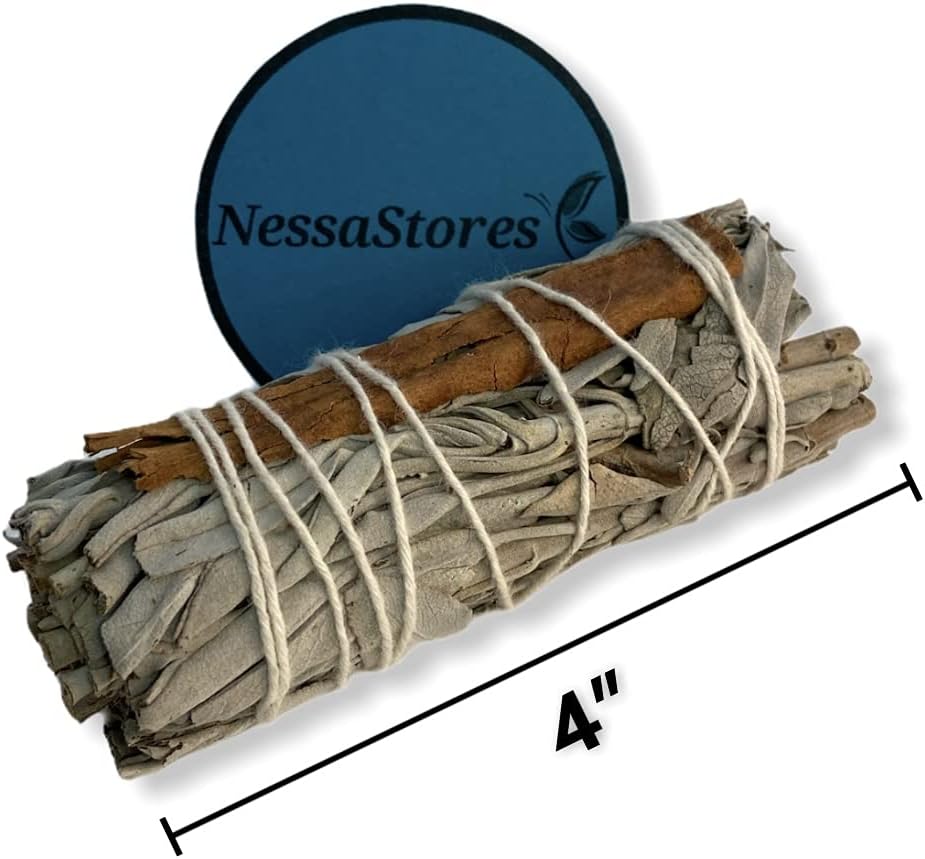 NESSASTORES - White Sage + Cinnamon Smudge Incense 4" Bundle #JC-199 (7 pcs)