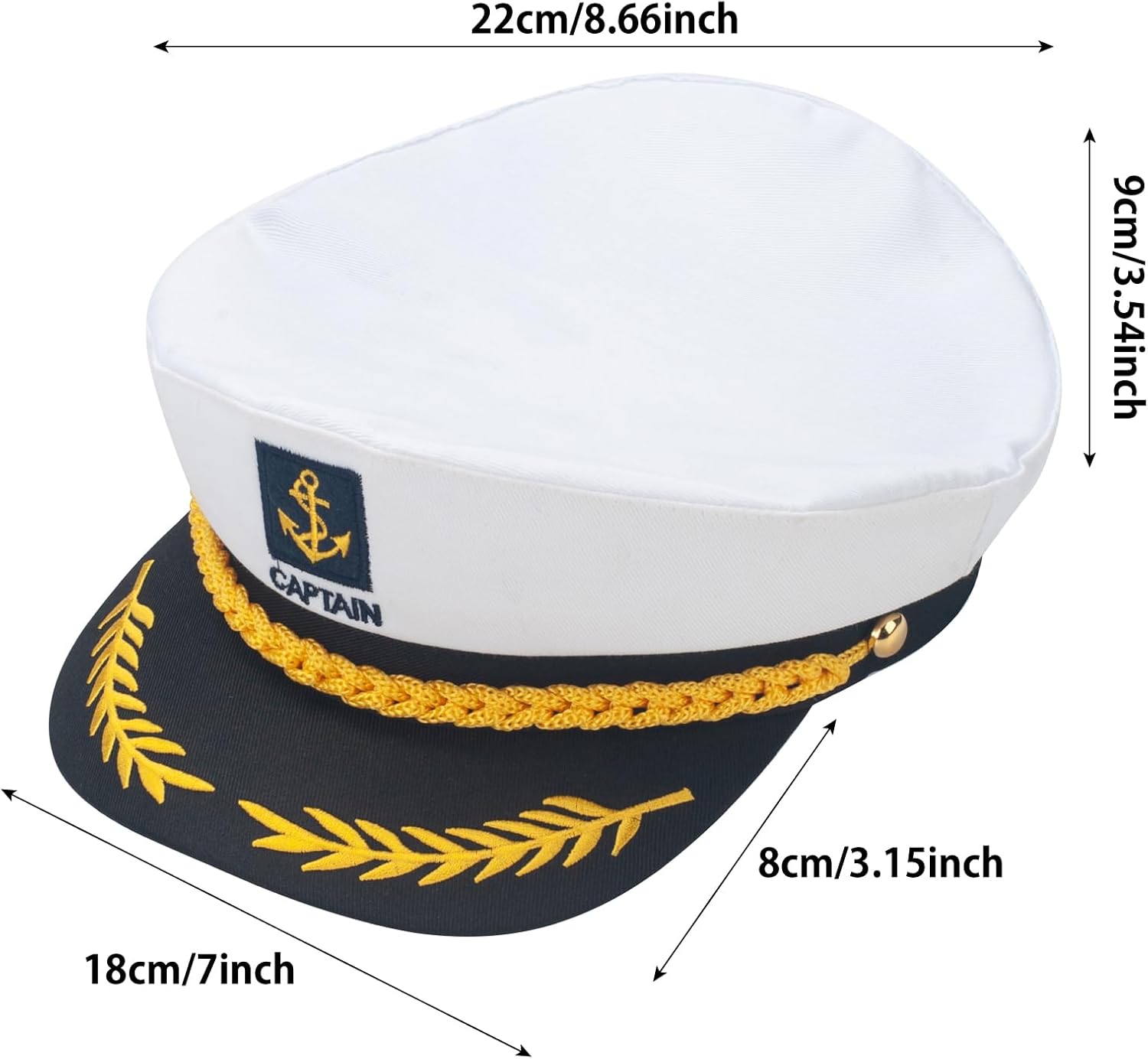 Captain Hat, Sailor Skipper Hats for Men Women, Adjustable Yacht Boat Captains Hat Nautical Cap, Navy Marines Costume Accessory for Halloween Cosplay - Image 4