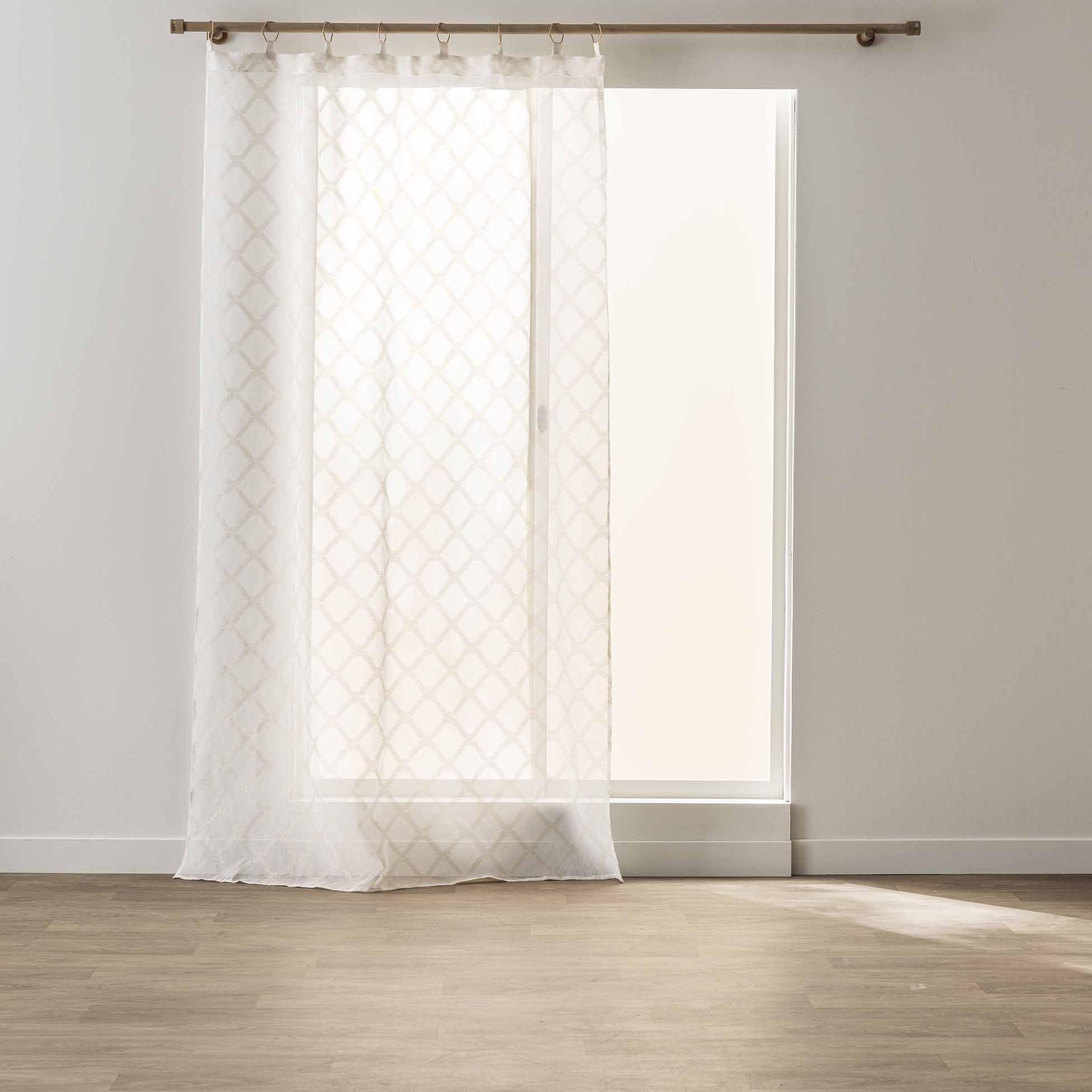 Douceur d'Intérieur, Voile Curtain with Rings (140 x 240 cm) Solis White, Sandblasted Voile with Metallic Thread