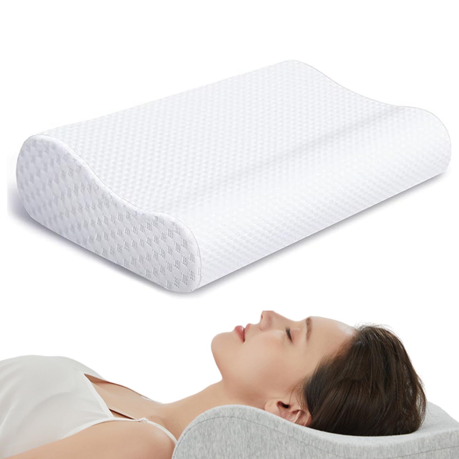 Generic Almohada Viscoelástica con Memoria - Soporte Cervical Ergonómico, Alivio del Dolor de Cuello y Hombros con Funda Transpirable y Lavable