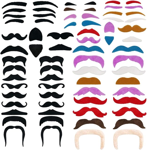 Party Mustaches Self Adhesive, 60 Pcs Fake Moustache Eyebrows Costume Novelty Mustaches for Party Masquerade Performance Multicolor Multi Styles