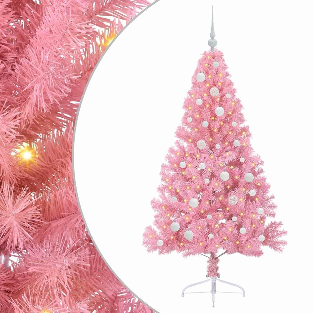 vidaXL Árbol de Navidad Artificial Preiluminado Rosa 150 cm PVC