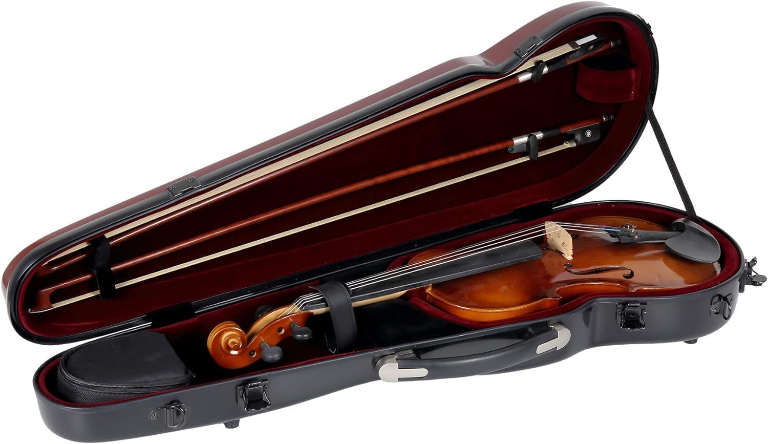 Crossrock Fiberglass Violin Case for 4/4 Full Size | Black & Red Gloss Finish, Velvet Interior, Backpack Straps – Lightweight 5lb Hardshell with Bow Holders (CRF1000SVBKRD)