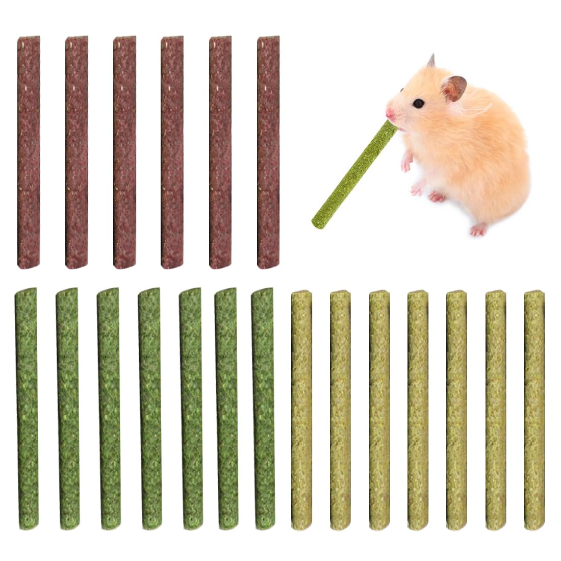 WeddHuis 20 Palillos de heno Timothy Juguete para Masticar para Conejos Conejillos de Indias hámster, Chinchilla golosinas de Conejo, 3 sabores