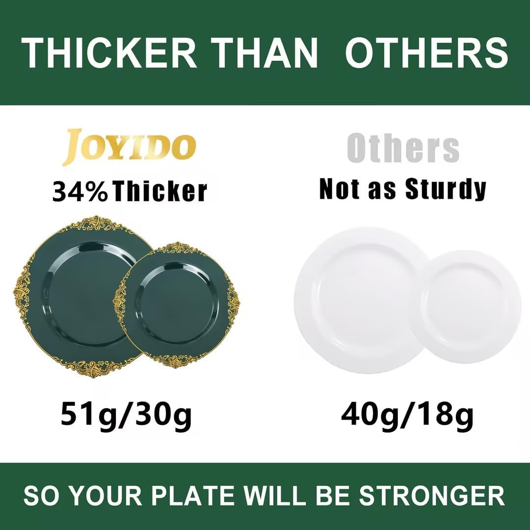 102PCS Green Plastic Plates - Green and Gold Plates - Fancy Heavy Duty Disposable Plate - Heavyweight Dinner & Dessert Plate for 51 Guests for St. Patrick's Day Party & Wedding - Image 9