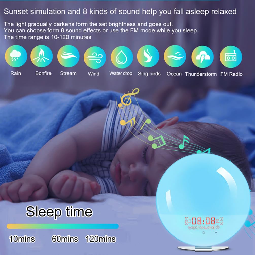 TsoLay Sveglia All'alba, Luce di Risveglio E Simulazione Dell'alba Colorata, 20 Livelli di Luminosità Regolabili, 8 Opzioni per I Compagni di Sonno Adatti a Chi Ha Il Sonno Pesante