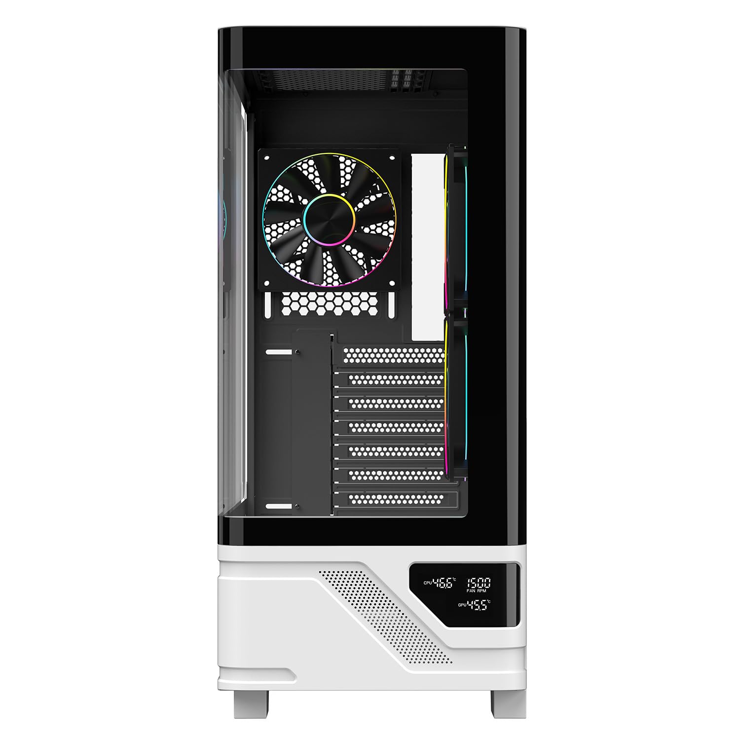 Itek Case Gaming NETRON CURVED - Tower ATXcon 3 Ventrole ARGB 12 cm incluse - 2xUSB3, Type-C - paratia frontale e laterale in vetro temp scuro - con Display digitale
