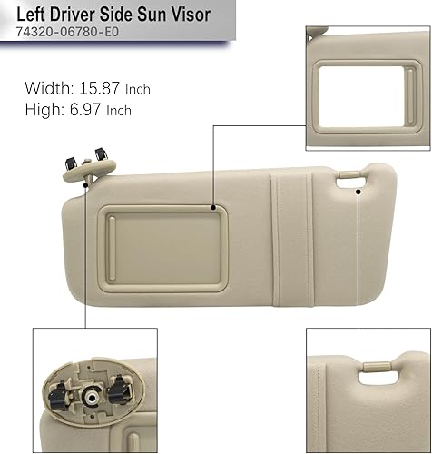 Miniatura 4 de Visera solar del lado izquierdo del conductor sin luz compatible con Toyota Camry 2007 2008 2009 2010 2011 Número de repuesto 74320-06780-E0 color