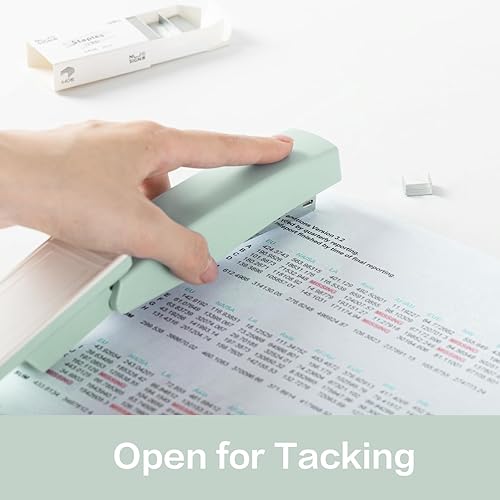 Vista 46 de Deli Engrapadora, engrapadora de escritorio, grapadora de oficina, capacidad para 25 hojas, incluye 1000 grapas y removedor de grapas, rosa Rosado