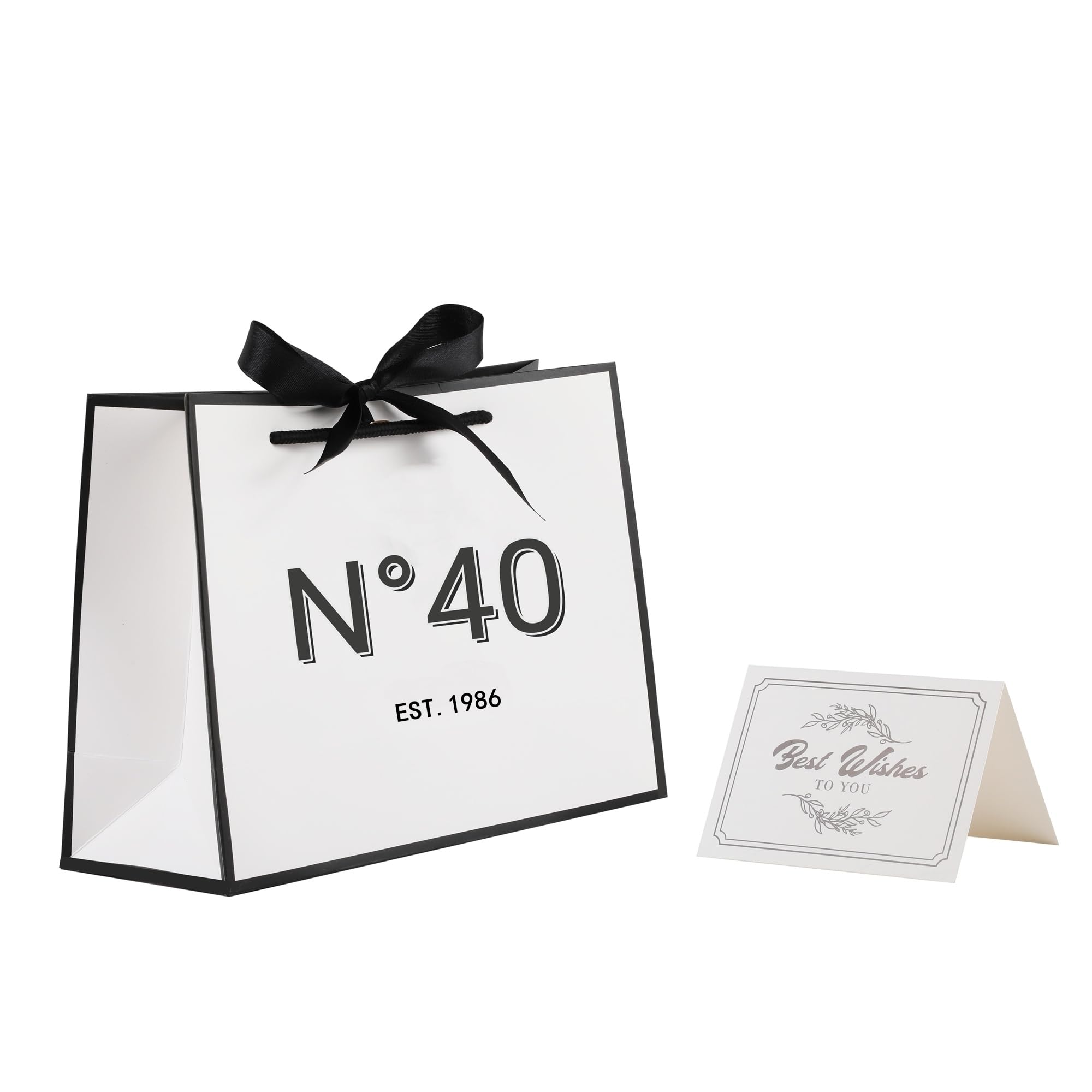 STOBOCTER 40th Birthday Gift Bag for Women Men, 40 Year Old Keepsake Paper Gift Bags with Ribbon and Card, Reusable Gift Wrap Bags for 40th
