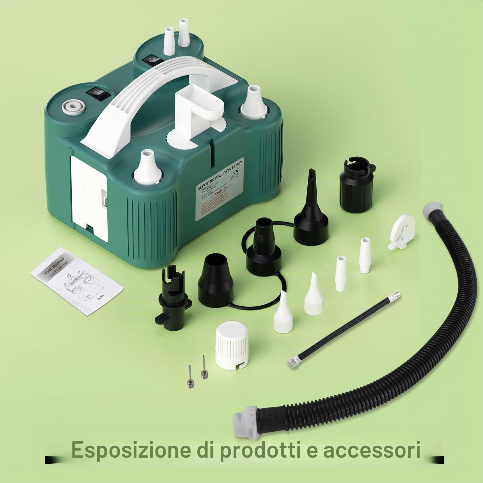 PlusFive Pompa per palloncini 3 in 1, pompa ad aria elettrica (verde)