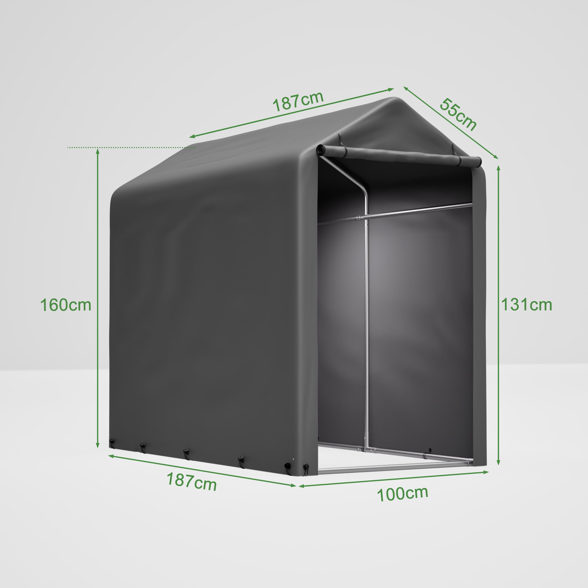 Fahrradgarage 187x100x160 cm, Carport Zelt Wetterfest, UV-Schutz, Wasserdicht, Fahrradzelt, Zeltgarage Geräteschuppen für 2 Fahrräder, Auto, SUV, Motorrad, Boot, Gartenhaus, Grau