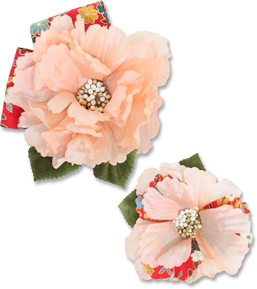 Amazon Co Jp 鎌倉工芸 カマクラクラフト 和装 髪飾り 芍薬 しゃくやく の花 ヘアクリップ 大小 ２点セット サーモンピンク ファッション