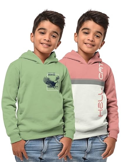 Boys Regular Fit Fulsleeve Hooded Sweatshirt with Rib - Combo Pack of 2