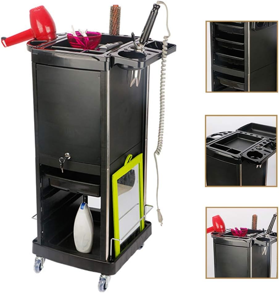 Salon Trolley kable with 4 Drawers and Hair Dryer Holder for Spa Barber Manicure Tool Storage Cart