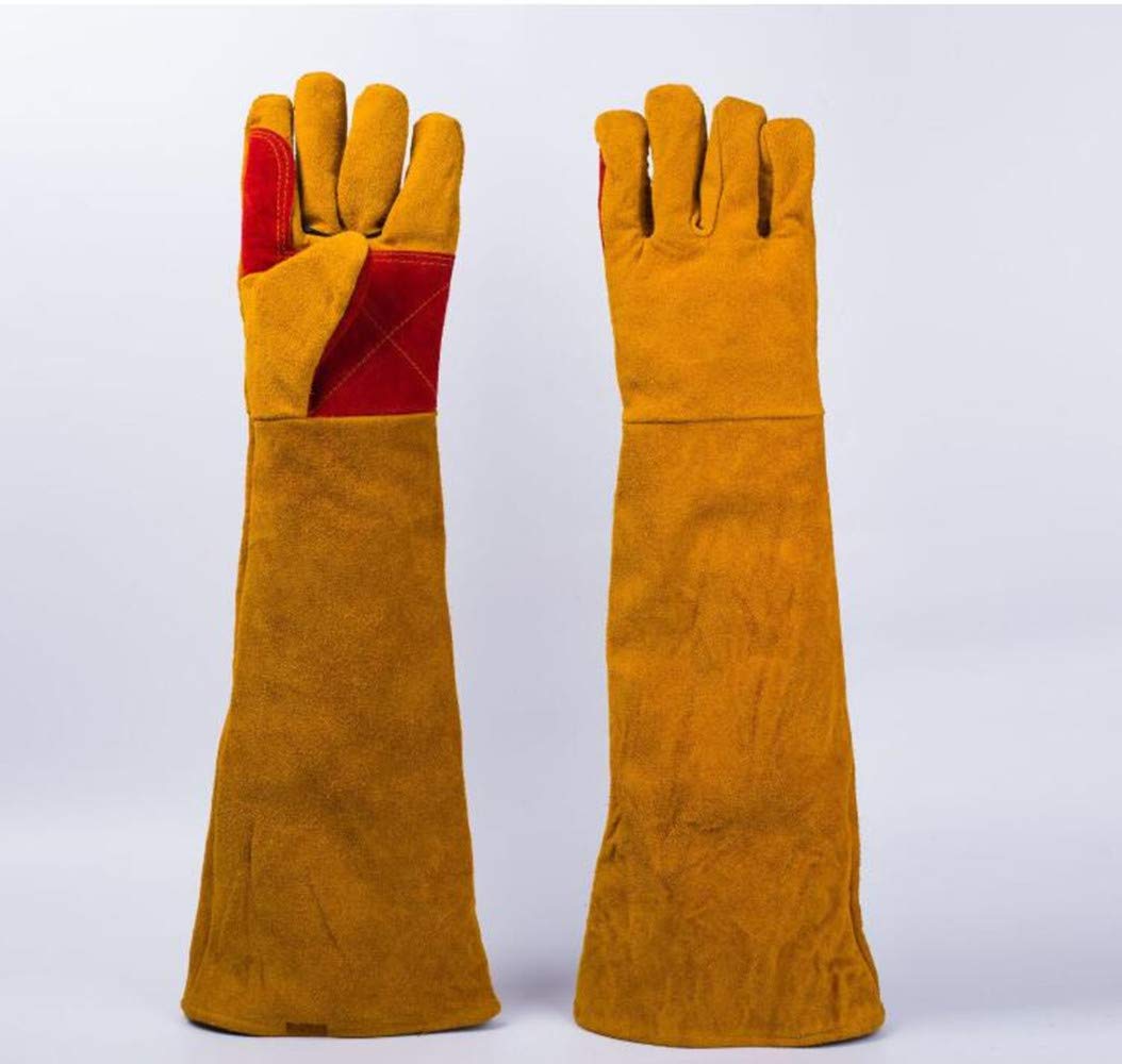 Guantes de soldadura de cuero resistentes al calor y al fuego con guantes de manga extra larga para barbacoa, horno, parrilla, chimenea, Tig, Mig, hornear, horno, estufa, soporte para ollas, guantes