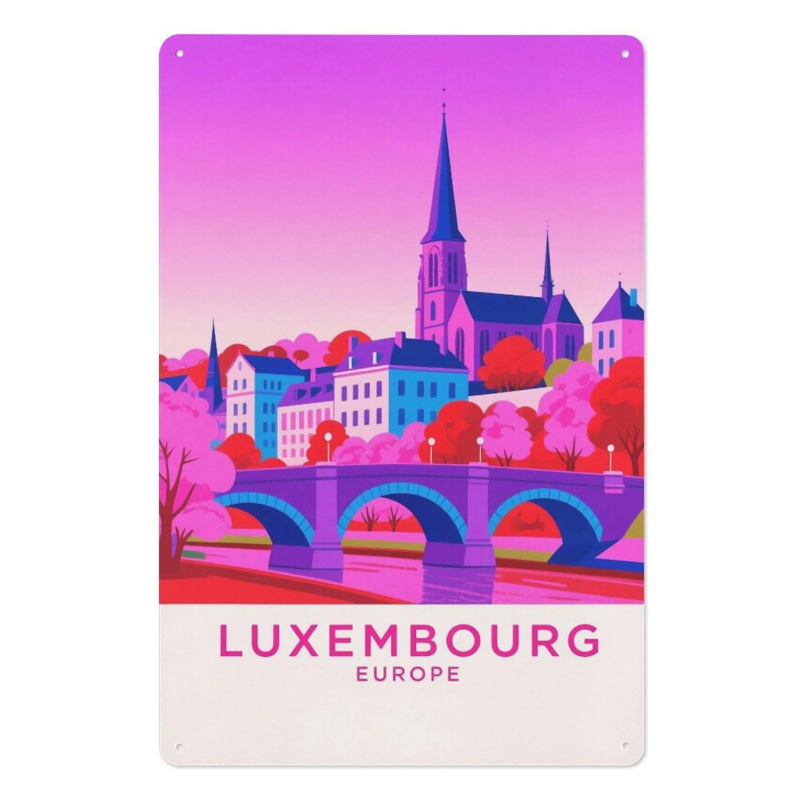 Luxembourg Europe Retro Design Tin Painting Vintage Tin Sign 08x12inch(20x30cm) Wall Art for Home Office Bedroom Living Room Cafes Wall Decor