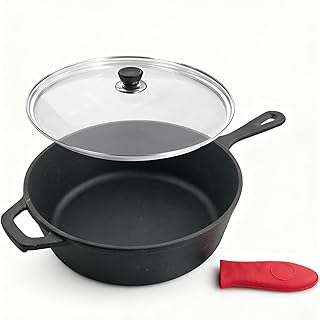 Cast Iron Skillet - 10.25 Inch Frying Pan with Teardrop Handle,Round Tem...