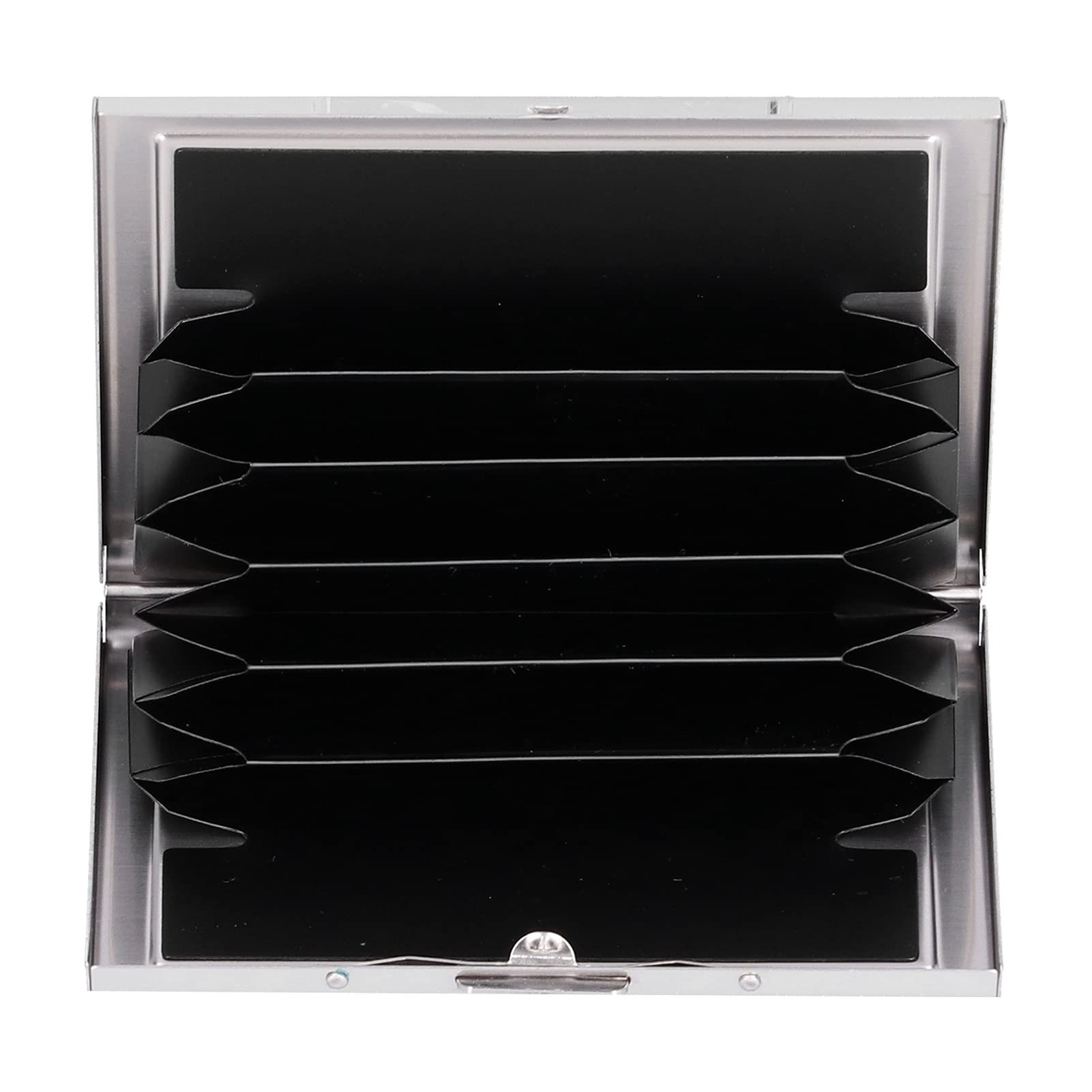 Credit Card Holder Protector Organizer Stainless Steel Antimagnetic PVC Lining 6 Card Slots Concealed Button Design Compact Size for Daily Use (Black)