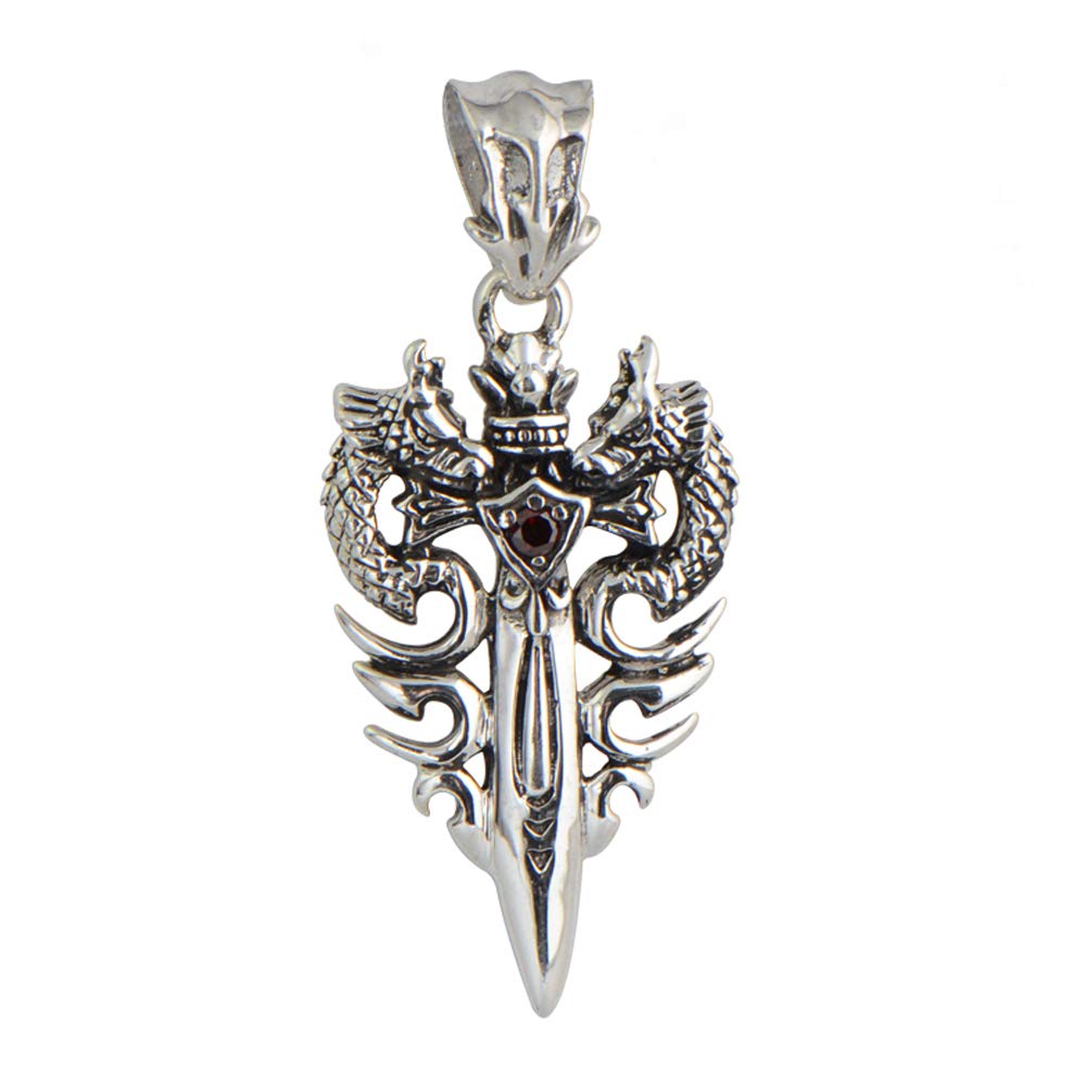 Vintage 925 Sterling Silber Doppelt Drachen Schwert Engel Dämon Anhänger für Herren