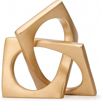 XMGZQ Gold Knot Statue for Coffee Table Centerpiece Decor,Modern Abstract Art Geometric Sculpture and Figurines, Home Decor Accent,Cube Knick Knacks for Shelves,Bookshelf,Entryway,Floating