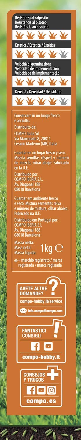COMPO SEMI per Prato al Sole, Miscela Speciale, Seme Ricoperto, Germinazione Rapida, Per Prati Soleggiati, 1 kg