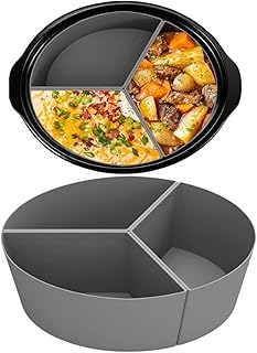 Silicone Divider, 3 in 1 Silicone Slow Cooker Divider Liner Reusable Leakproof Dishwasher Safe Cooking Liner For 6 Quart Pot(Grey)