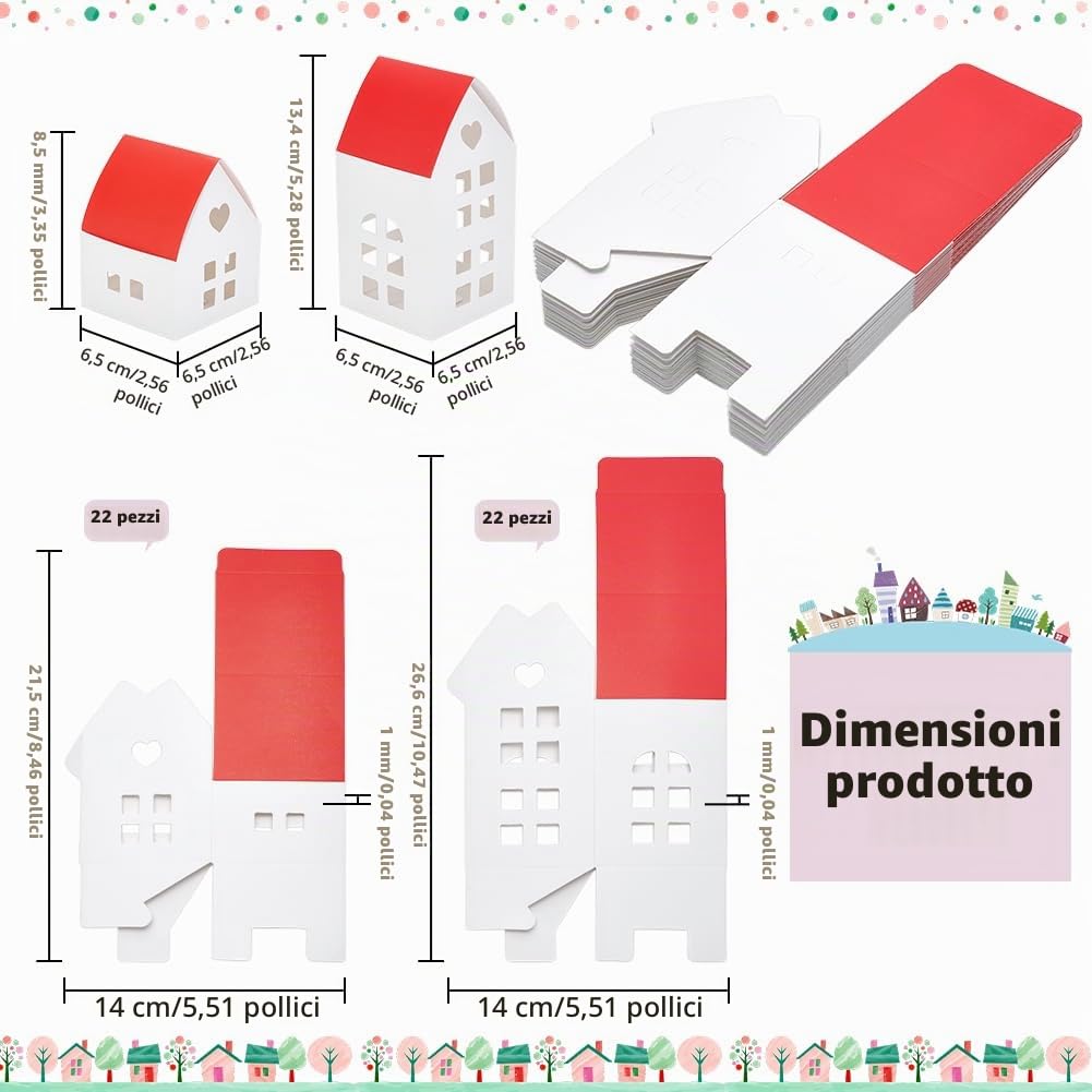 BENECREAT 44 pz Scatole Regalo A Forma di Casa di Campagna, 2 Scatola Portaconfetti Rossa per Bomboniere per Feste, Eventi Speciali, Feste di Compleanno, 21.5~26.6x14cm