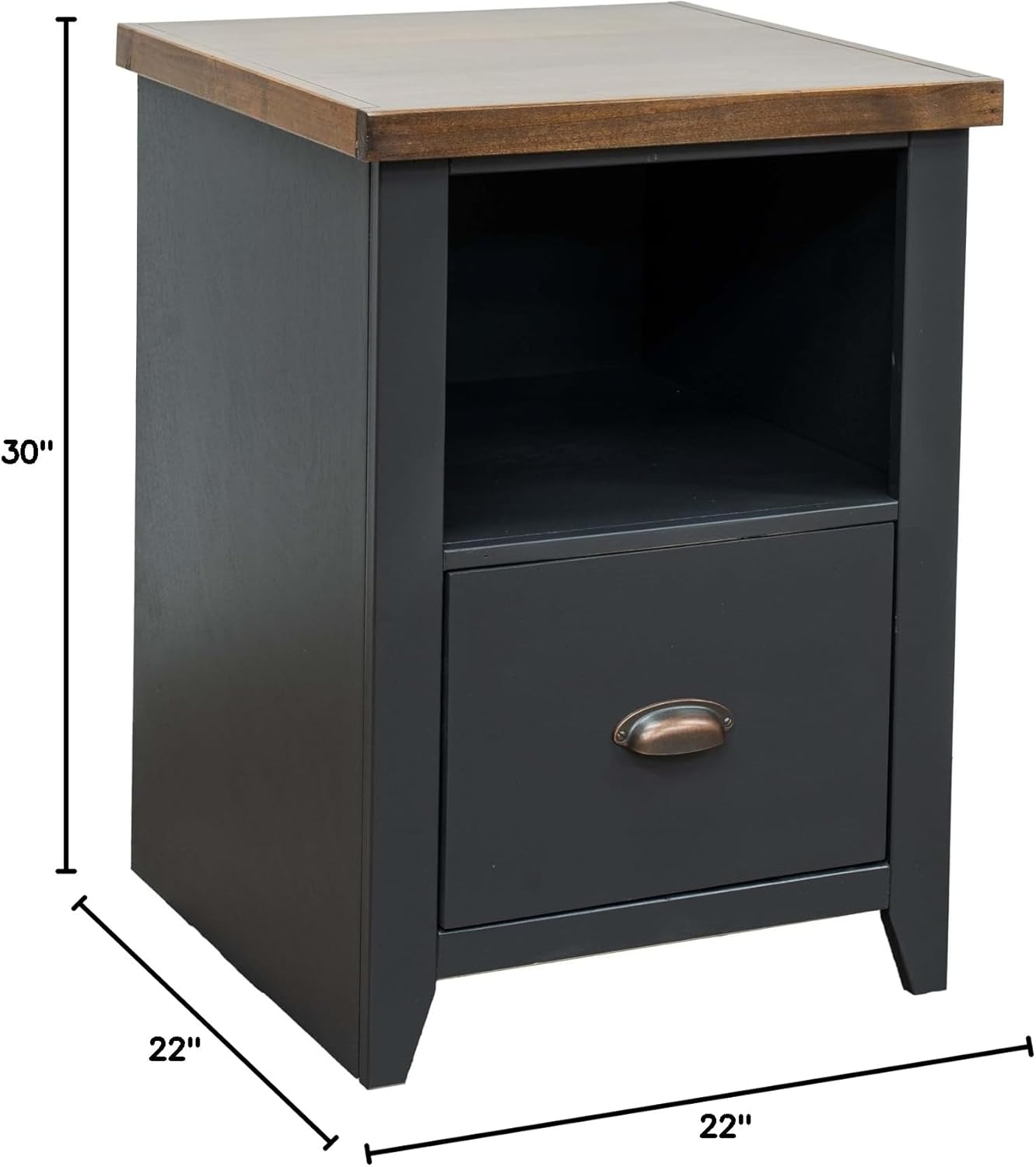 Essex Black and Whiskey 22" Wood 1-Drawer File Cabinet