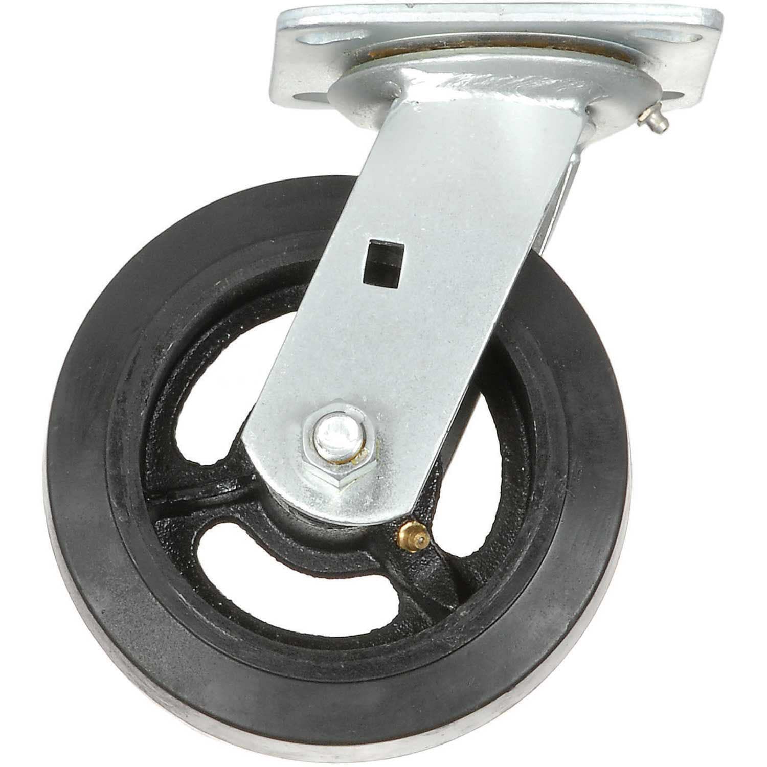 Global Industrial 6 Mold-on Rubber Wheel, Heavy Duty Swivel Plate Caster, 500 lb. Capacity