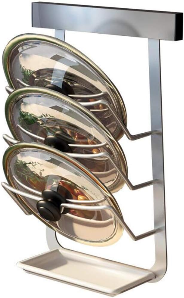 Ctystallove Wall Hanging Pot & Pan Lid Rack Metal Storage Holder Shelf for Kitchen Cooking Utensils Organizer with Draining Board