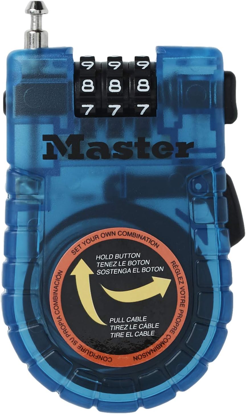 Master Lock Cable Lock, Set Your Own Combination Retractable Bike Lock, 2 ft. Long, Assorted Colors, 4603D