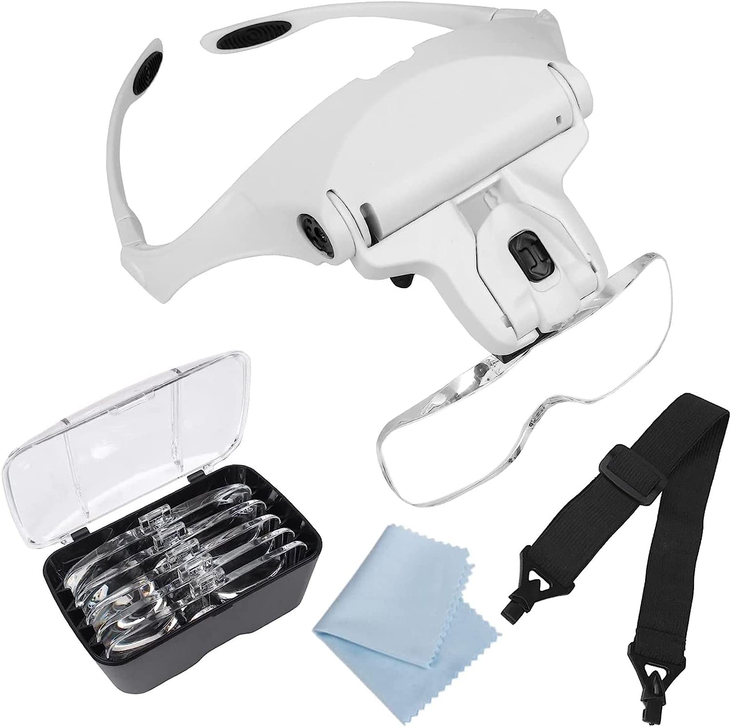 Lupe mit Kopfband, Lupenbrille mit LED-Lupe mit 1 x bis 3,5 x Zoom, Freisprecheinrichtung, 5 abnehmbare Linsen, für Freizeit, Lesen, Präzisionsarbeiten, Schmuck, etc.