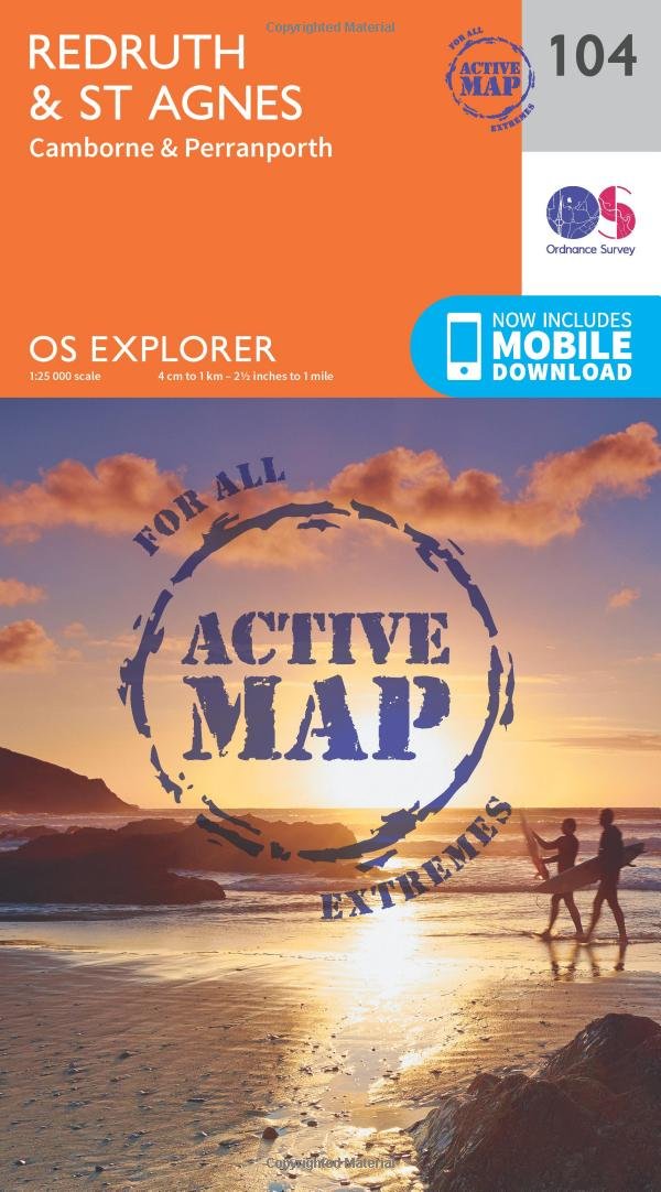 Redruth & St Agnes Map | Weatherproof | Camborne & Perranporth | Ordnance Survey | OS Explorer Active Map 104 | England | Walks | Hiking | Maps | Adventure