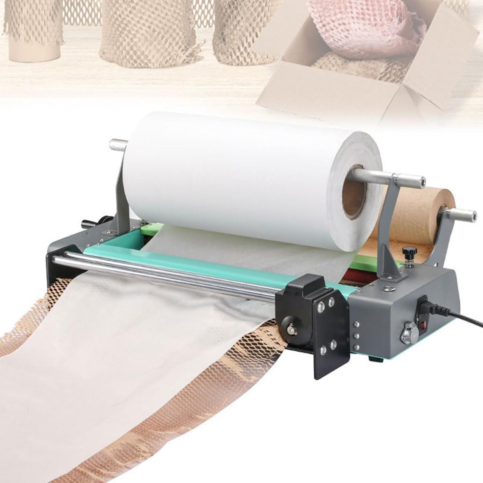 Elektrische Wickelrollen Kraft Papierspender mit Fußschalter, Wabenpapierspender für Kraftpapier in Wabenform.