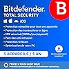 Bitdefender Total Security 2025 | 5 Appareils | 1 An | PC/Mac/iOS/Android | Code d’activation par email | Renouvellement Automatique