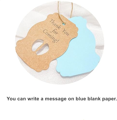Miniatura 4 de Beetoo 50 etiquetas de papel kraft para pies de bebé, 50 etiquetas de agradecimiento para baby shower, etiquetas de regalo de agradecimiento para