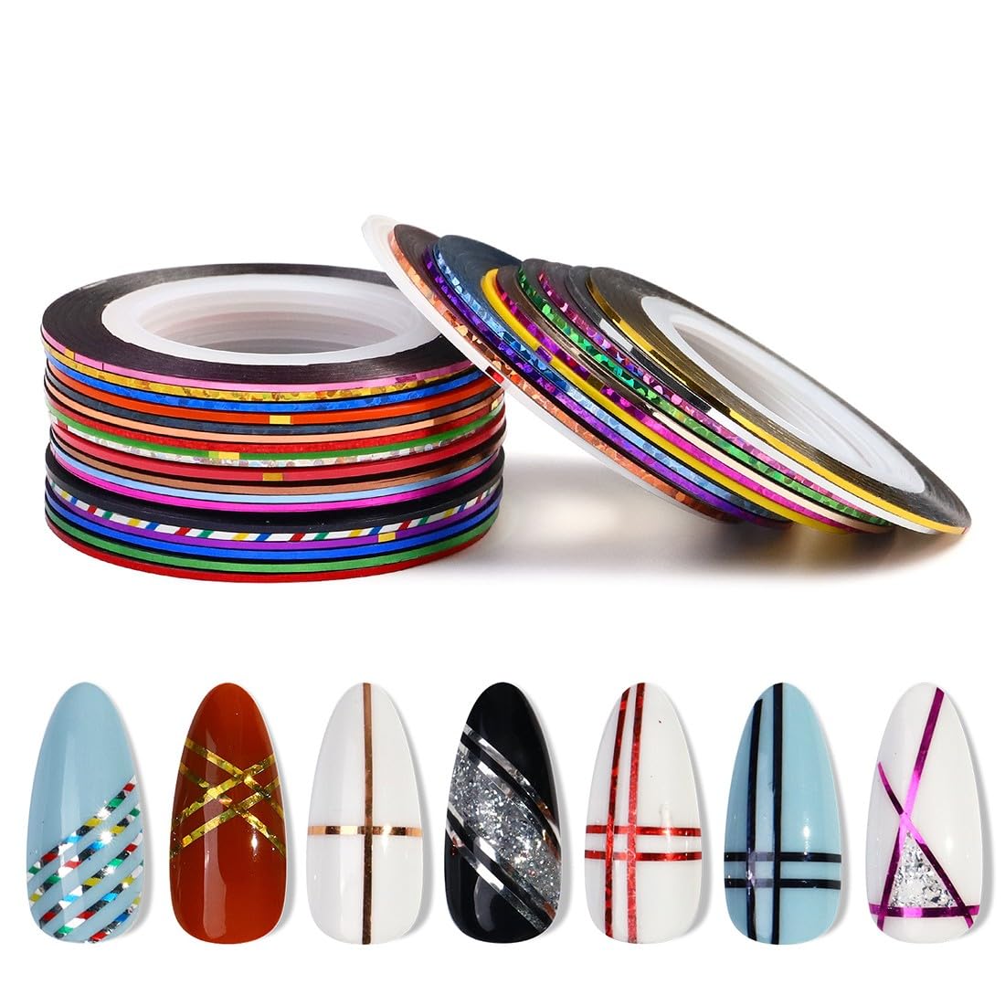 ZKGYUS 30 Couleurs Nail Art Décoration Stripes, Nail Sticker Autocollant Fil Striping Tape Bande Manucure Rouleau à Ongles Ruban Bandes Autocollant Ongle Tips pour DIY Pointe d'Ongle