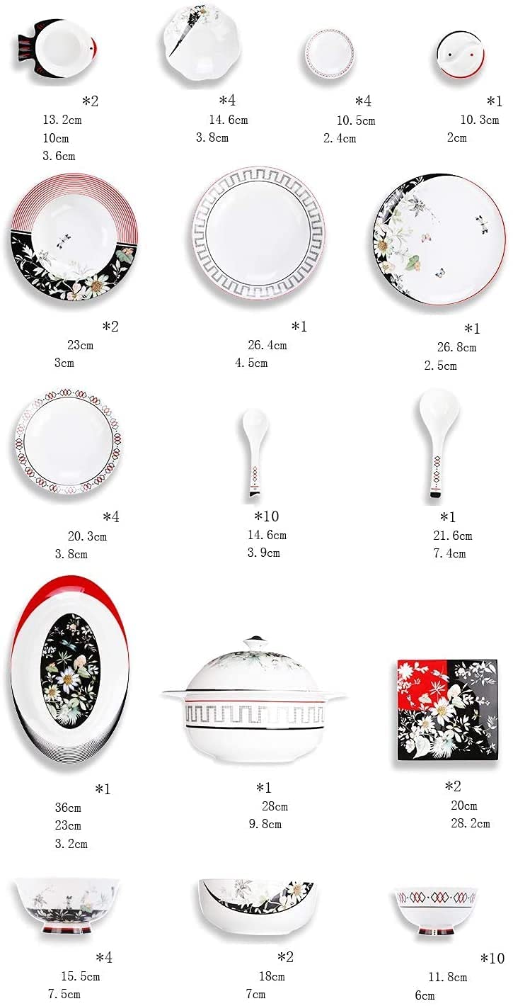 Zestawy obiadowe Zestaw naczyń, styl japoński 50 elementów Porcelana kostna 24K Phnom Penh Luksusowa zastawa stołowa z porcelany kostnej, serwis na 10 osób(